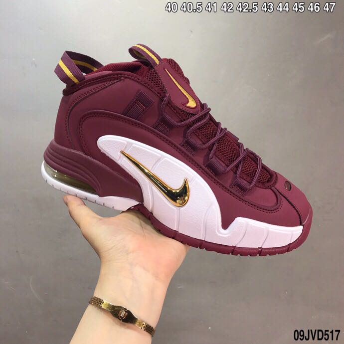 2020 Men Nike Air Penny Hardaway I Wine Red White Gold Shoes